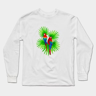 Macaw and Fan Palms in watercolor Long Sleeve T-Shirt